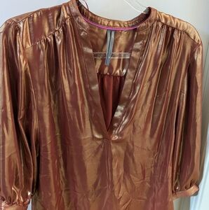 By Anthropologie Metallic Foil Blouse Bronze - XS